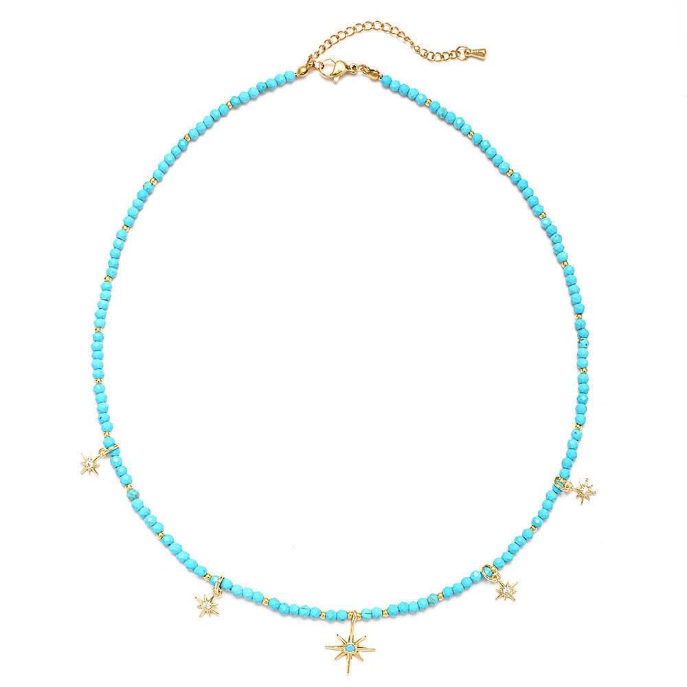 Collar de cuentas con piedras preciosas azules y circonitas estilo bohemio de Olivenorma