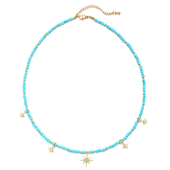 Collar de cuentas con piedras preciosas azules y circonitas estilo bohemio de Olivenorma