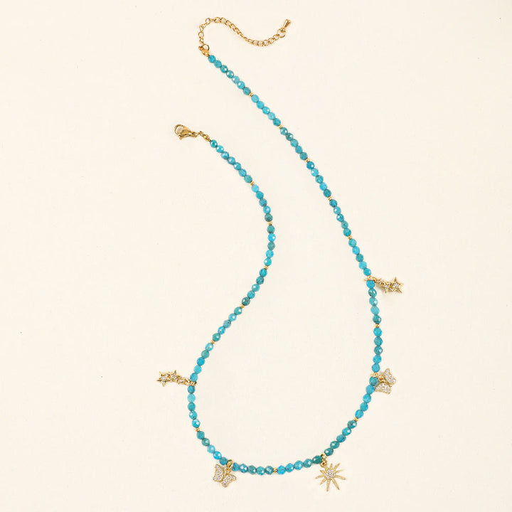 Collar de cuentas con piedras preciosas azules y circonitas estilo bohemio de Olivenorma
