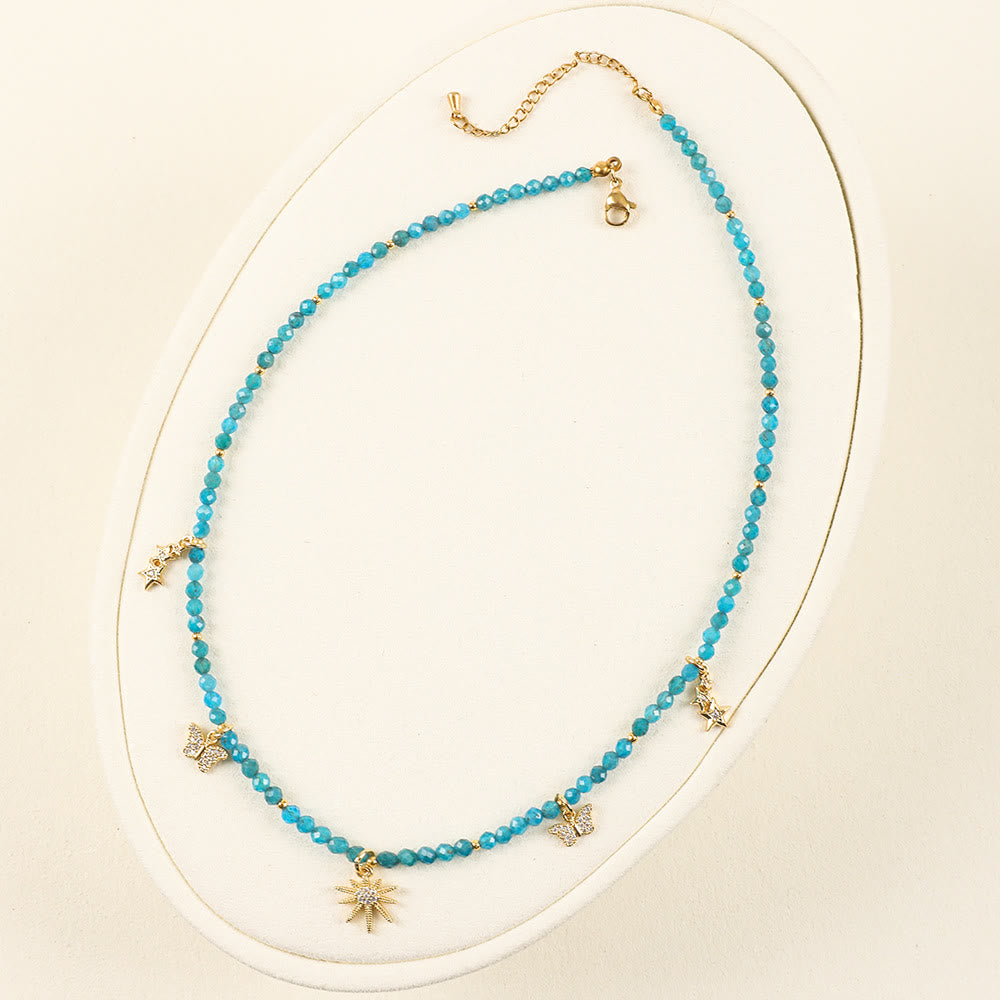 Collar de cuentas con piedras preciosas azules y circonitas estilo bohemio de Olivenorma