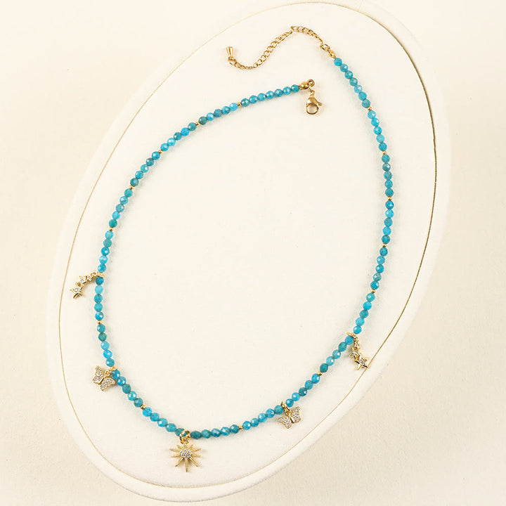 Collar de cuentas con piedras preciosas azules y circonitas estilo bohemio de Olivenorma