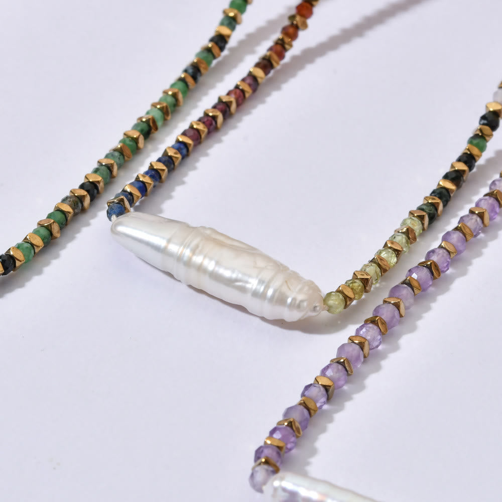 Collar de cuentas estilo bohemio con piedras preciosas facetadas Narce de Olivenorma