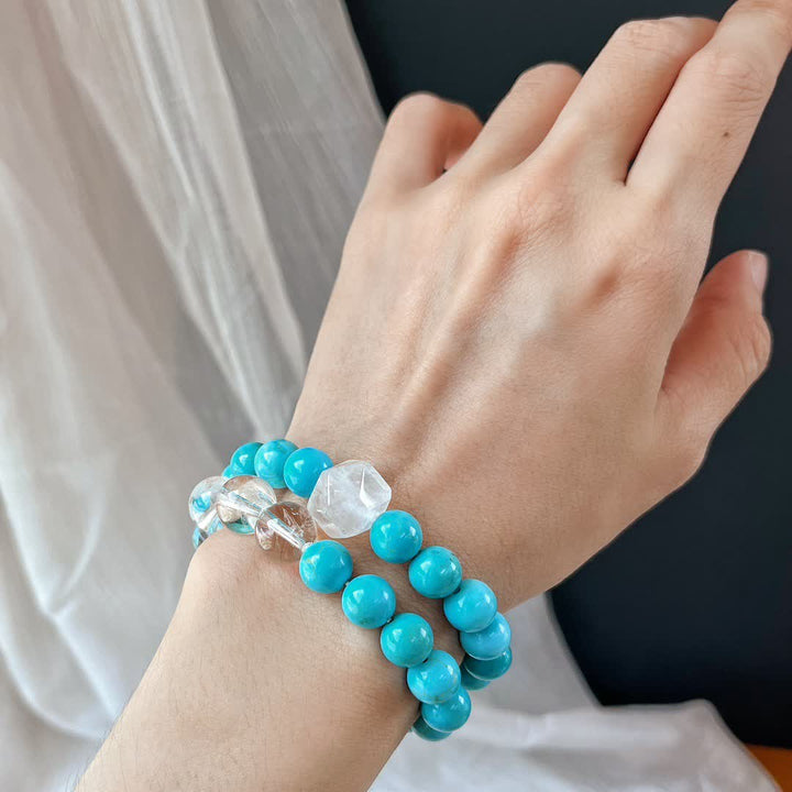 Pulsera de cuentas de cristal turquesa transparente de 12 cm de Olivenorma 