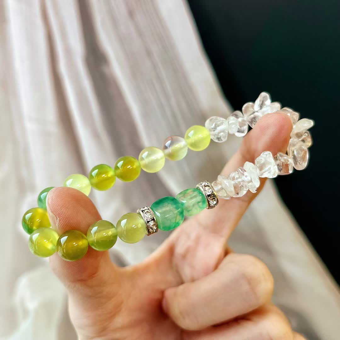 Pulsera de cuentas de peridoto de cristal transparente natural de 12 cm de Olivenorma