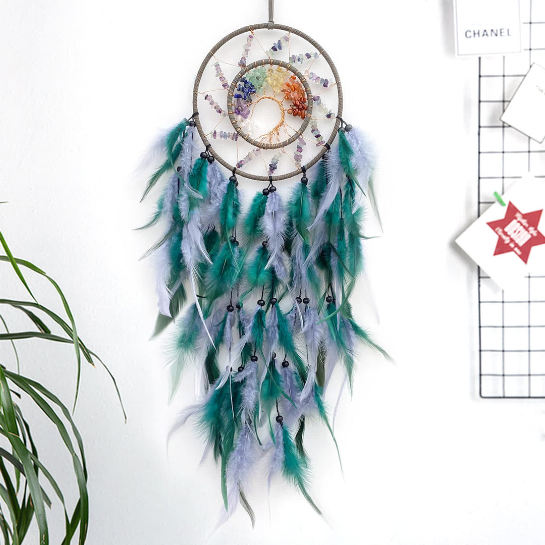 Atrapasueños con cuentas trenzadas del árbol de la vida de los chakras de Olivenorma