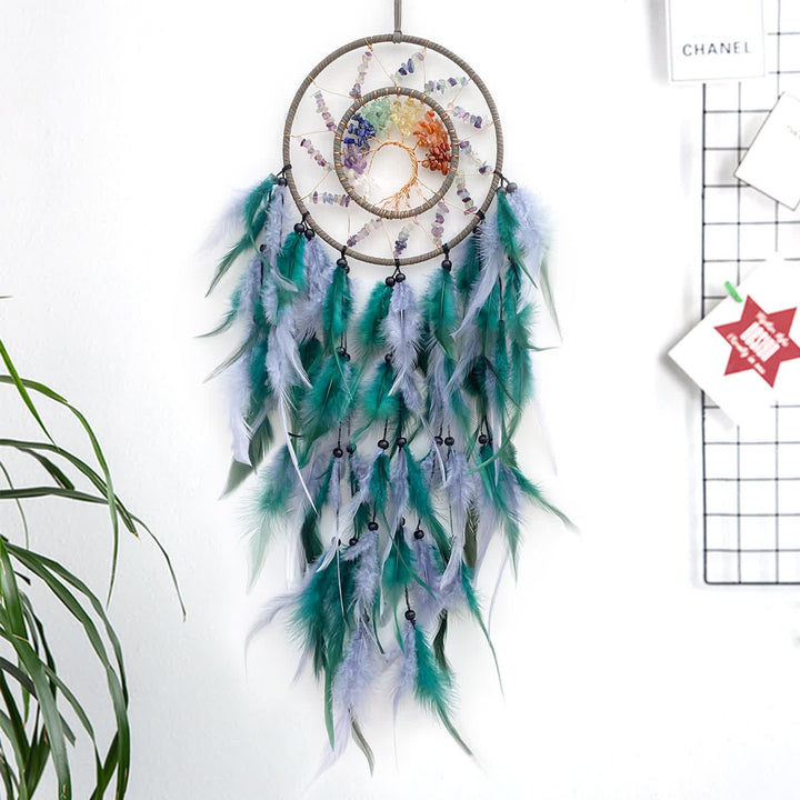 Atrapasueños con cuentas trenzadas del árbol de la vida de los chakras de Olivenorma