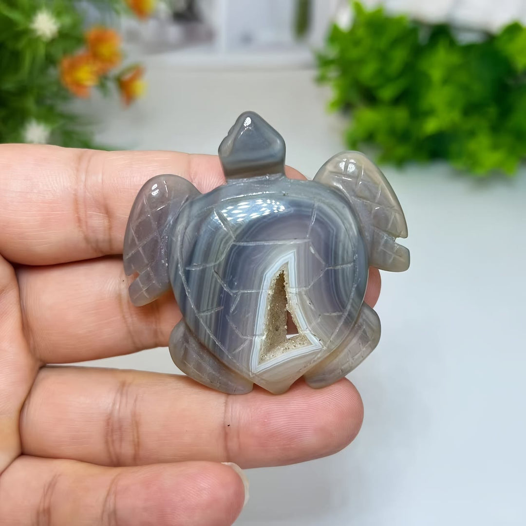 Adorno de tortuga de ágata geoda natural de Olivenorma, decoración con piedras preciosas