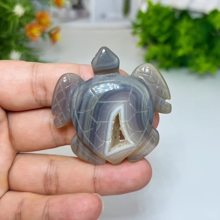 Adorno de tortuga de ágata geoda natural de Olivenorma, decoración con piedras preciosas