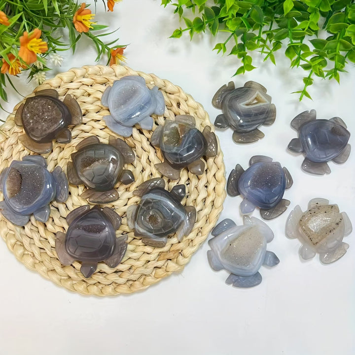 Adorno de tortuga de ágata geoda natural de Olivenorma, decoración con piedras preciosas