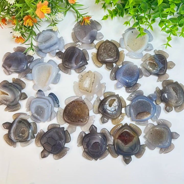 Adorno de tortuga de ágata geoda natural de Olivenorma, decoración con piedras preciosas