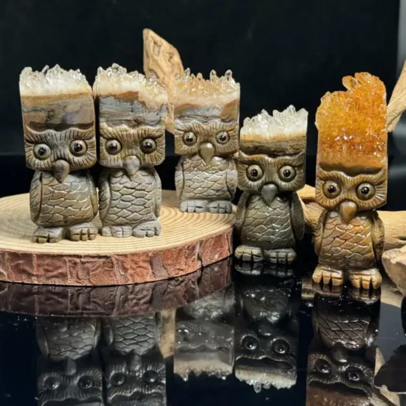 Adorno de búho con cristales transparentes de Olivenorma, decoración con piedras preciosas