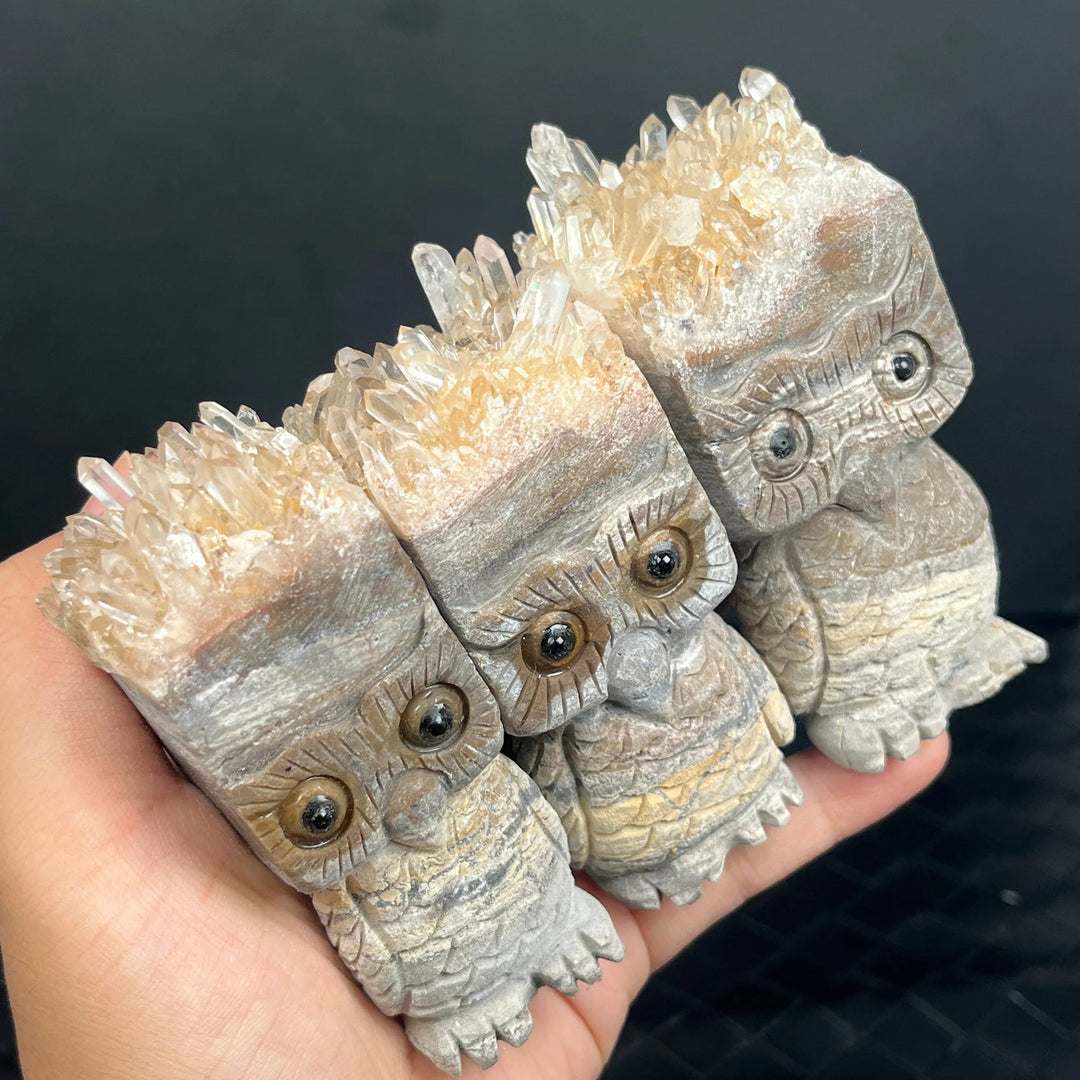 Adorno de búho con cristales transparentes de Olivenorma, decoración con piedras preciosas