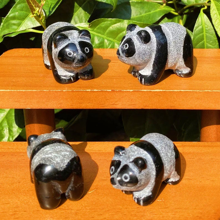 Adorno de piedra preciosa tallada en forma de panda en obsidiana natural de Olivenorma
