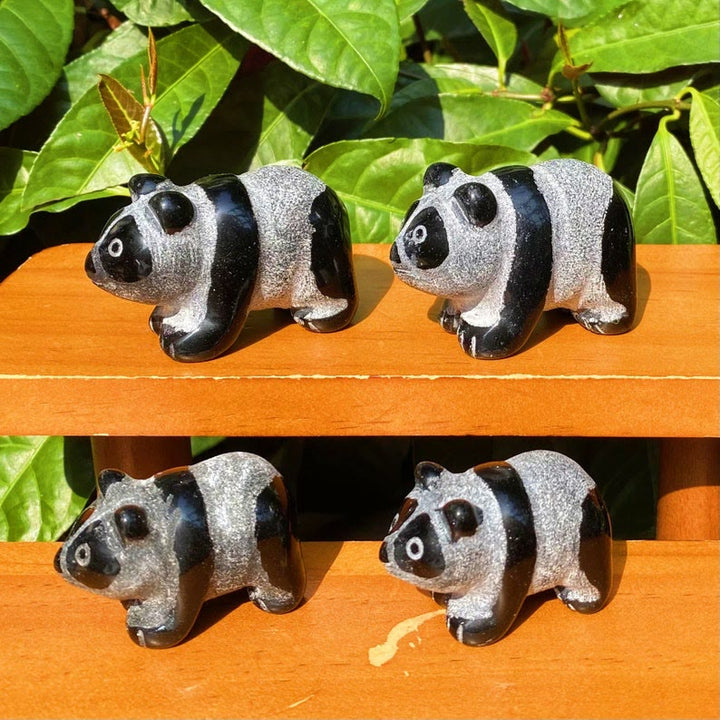 Adorno de piedra preciosa tallada en forma de panda en obsidiana natural de Olivenorma