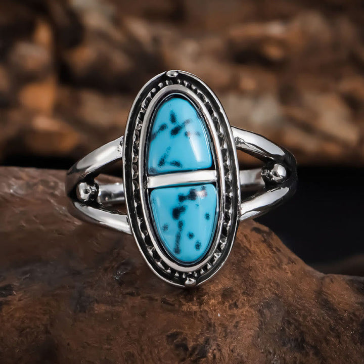 Anillo geométrico turquesa con diseño bohemio hecho a mano de Olivenorma
