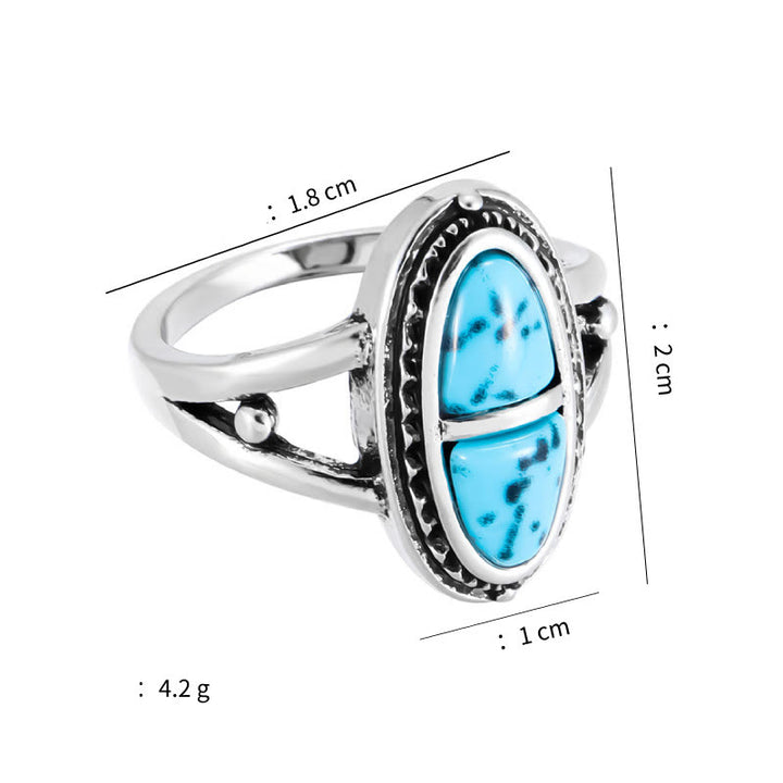 Anillo geométrico turquesa con diseño bohemio hecho a mano de Olivenorma