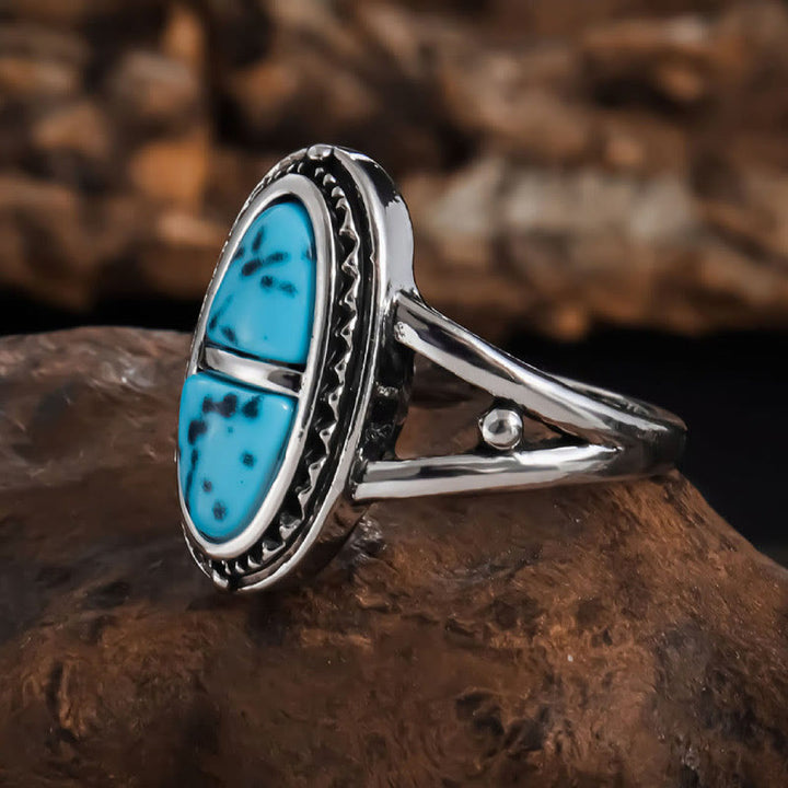 Anillo geométrico turquesa con diseño bohemio hecho a mano de Olivenorma