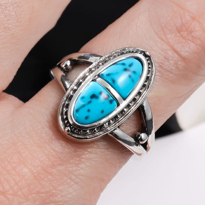 Anillo geométrico turquesa con diseño bohemio hecho a mano de Olivenorma