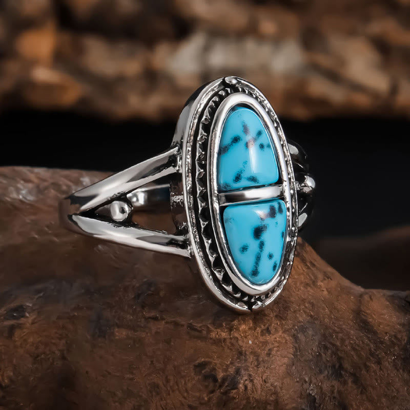Anillo geométrico turquesa con diseño bohemio hecho a mano de Olivenorma