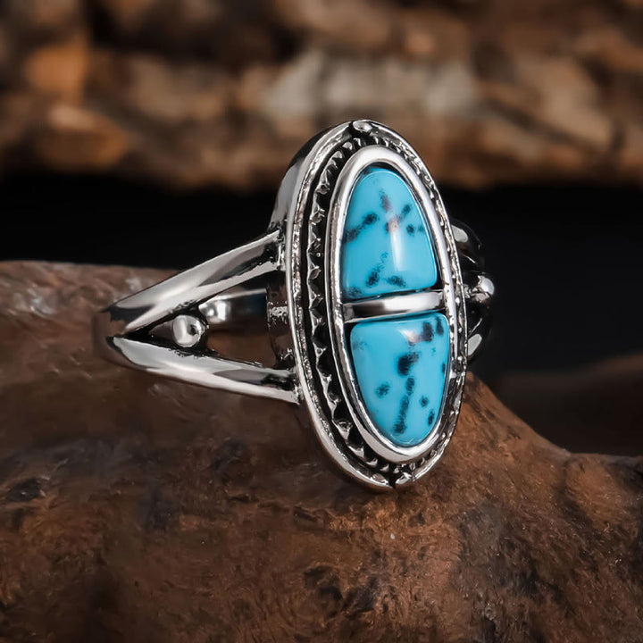 Anillo geométrico turquesa con diseño bohemio hecho a mano de Olivenorma