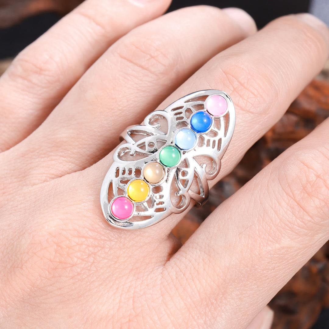 Anillo ajustable hueco de cristal de 7 chakras de Olivenorma