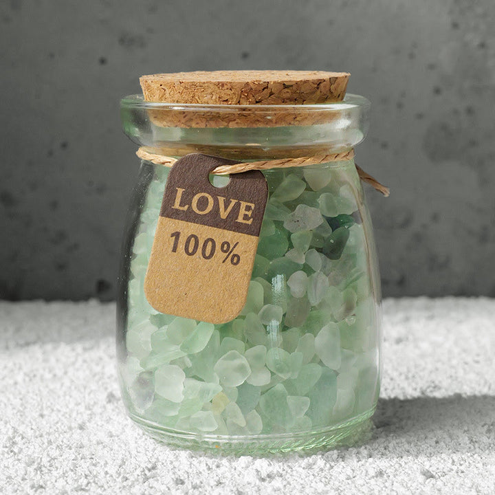 Botella de deseos de cristal de grava con piedras preciosas naturales de Olivenorma