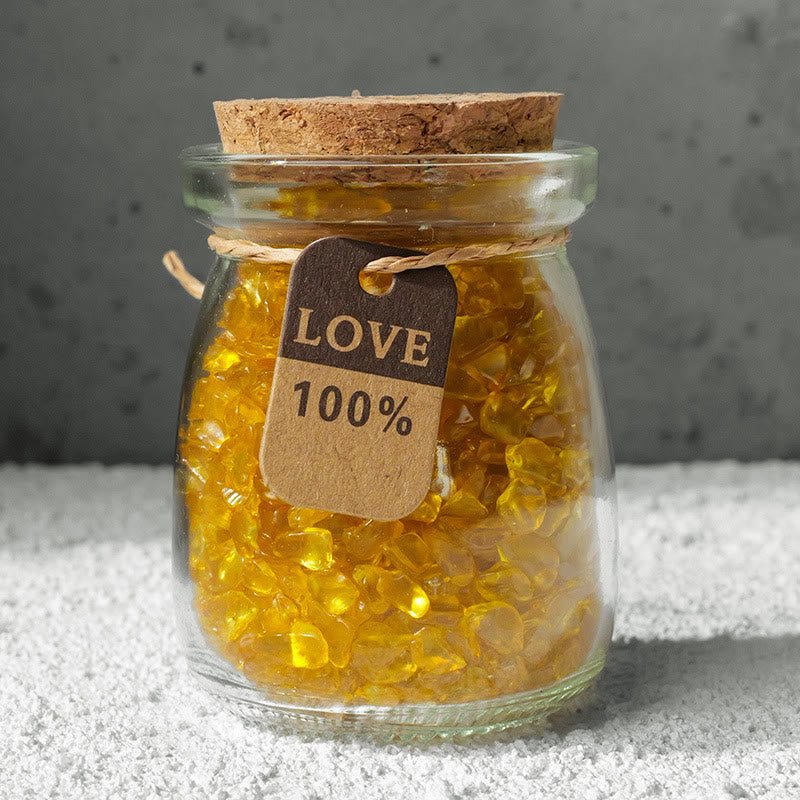 Botella de deseos de cristal de grava con piedras preciosas naturales de Olivenorma