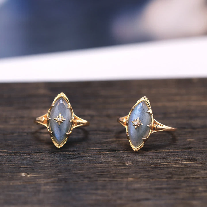 Anillo con estampado de estrellas de labradorita natural de Olivenorma