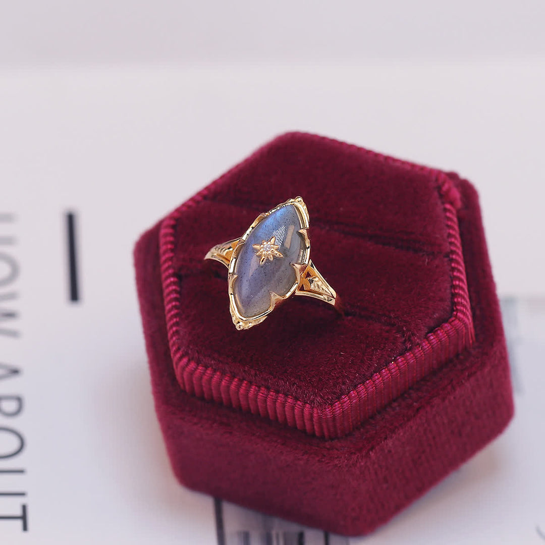 Anillo con estampado de estrellas de labradorita natural de Olivenorma