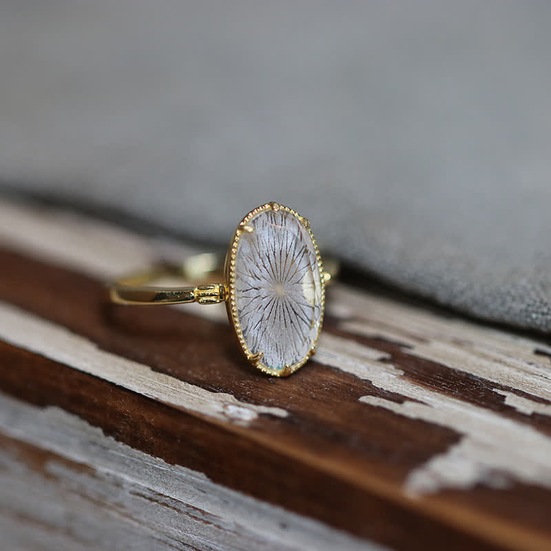 Anillo grabado de cristal transparente natural de Olivenorma