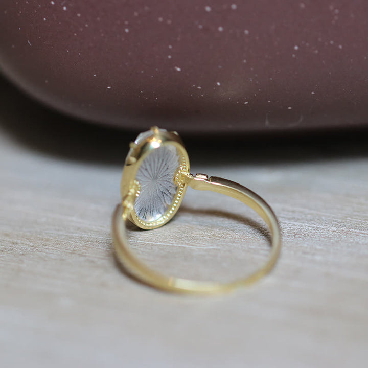 Anillo grabado de cristal transparente natural de Olivenorma