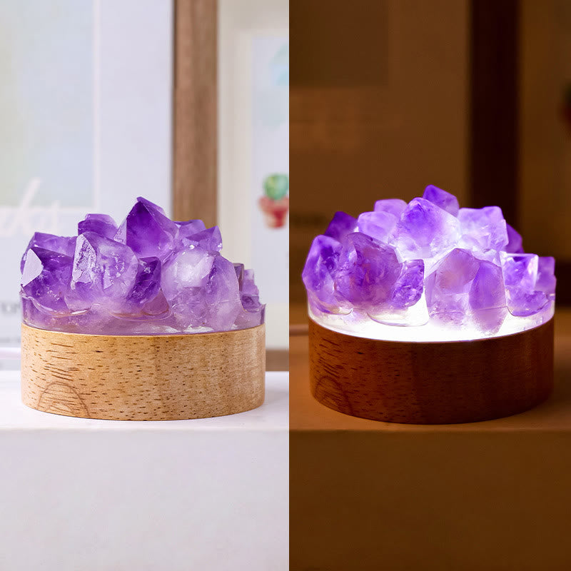 Lámpara de noche de cristal con piedra rugosa de Olivenorma