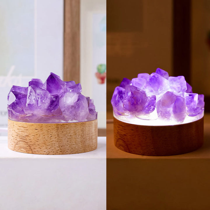 Lámpara de noche de cristal con piedra rugosa de Olivenorma