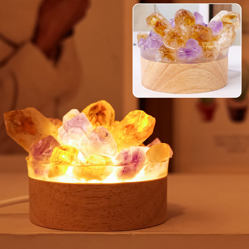 Lámpara de noche de cristal con piedra rugosa de Olivenorma