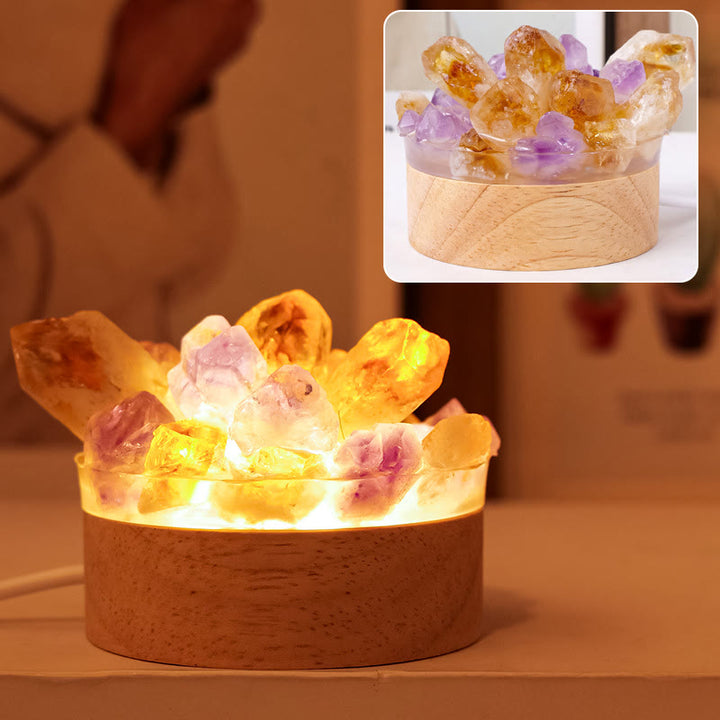 Lámpara de noche de cristal con piedra rugosa de Olivenorma