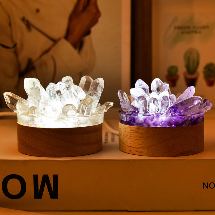 Lámpara de noche de cristal con piedra rugosa de Olivenorma