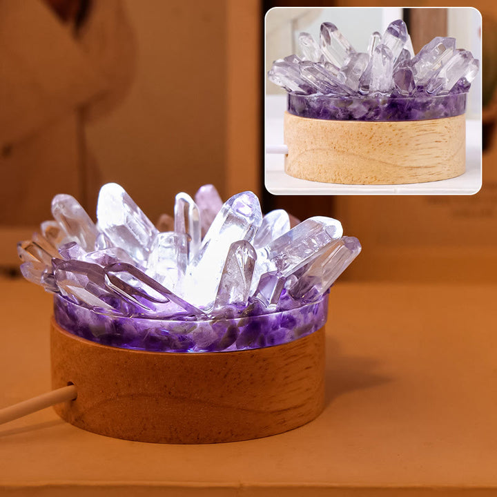 Lámpara de noche de cristal con piedra rugosa de Olivenorma