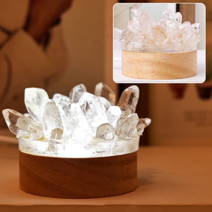 Lámpara de noche de cristal con piedra rugosa de Olivenorma