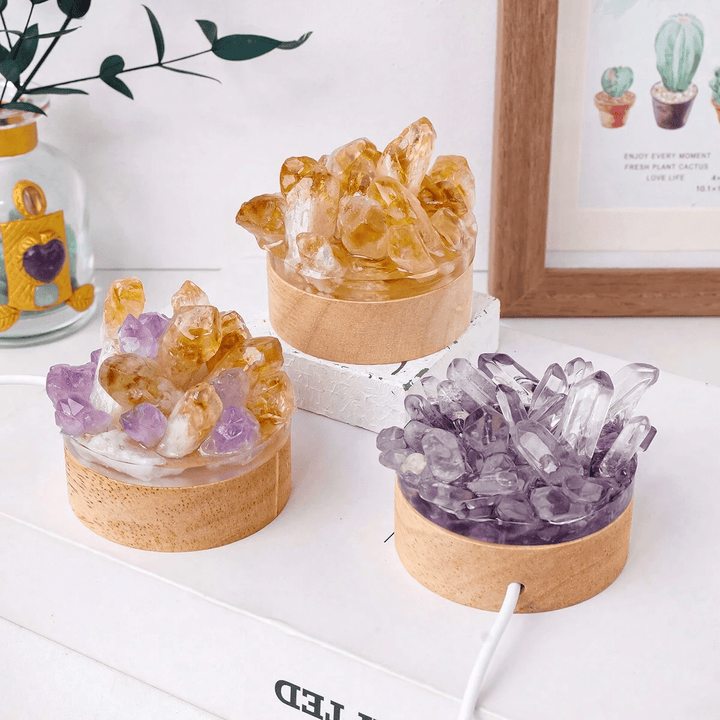 Lámpara de noche de cristal con piedra rugosa de Olivenorma
