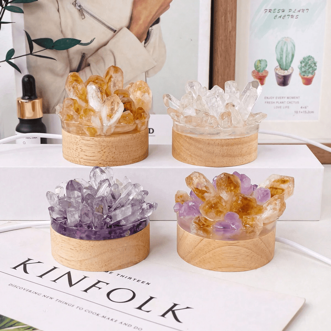 Lámpara de noche de cristal con piedra rugosa de Olivenorma