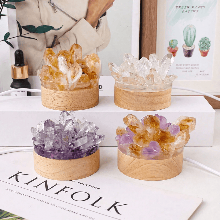 Lámpara de noche de cristal con piedra rugosa de Olivenorma