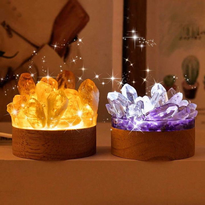 Lámpara de noche de cristal con piedra rugosa de Olivenorma