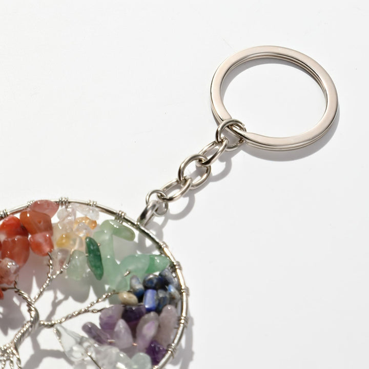 Llavero redondo con el árbol de la vida y piedras preciosas de los 7 chakras de Olivenorma