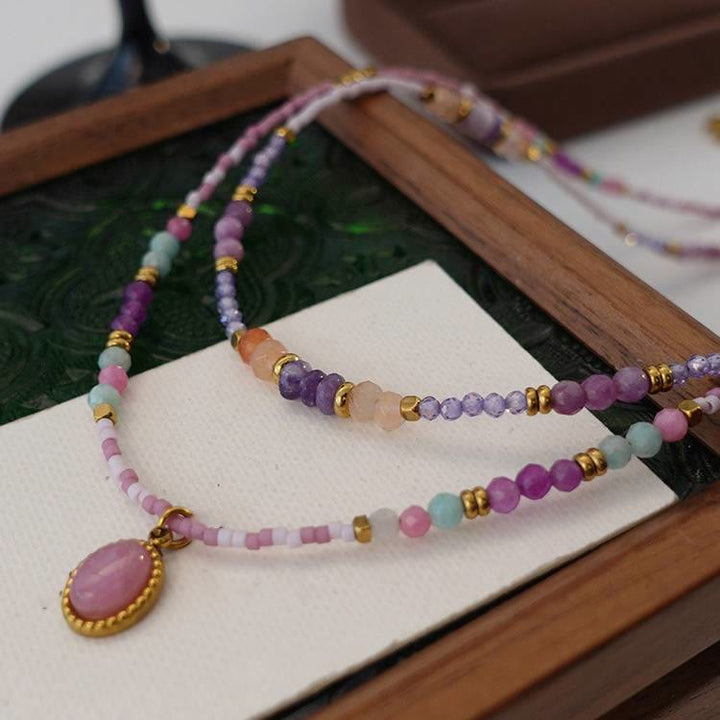 Collar de cuentas con dijes de gota de cristal natural de Olivenorma