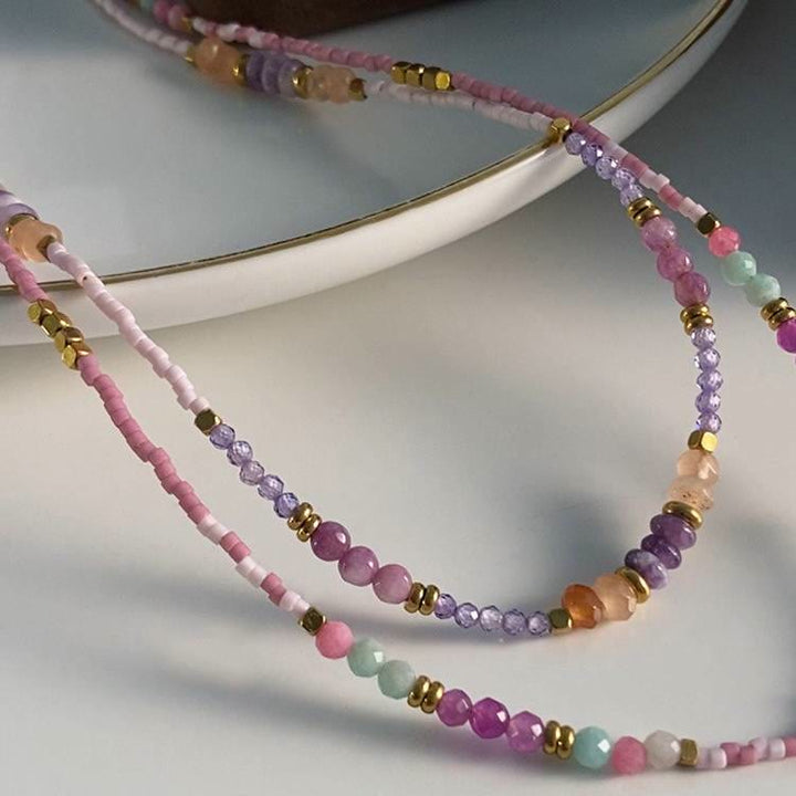 Collar de cuentas con dijes de gota de cristal natural de Olivenorma