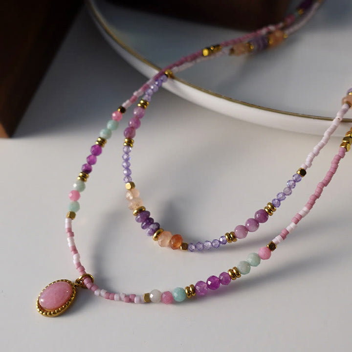 Collar de cuentas con dijes de gota de cristal natural de Olivenorma