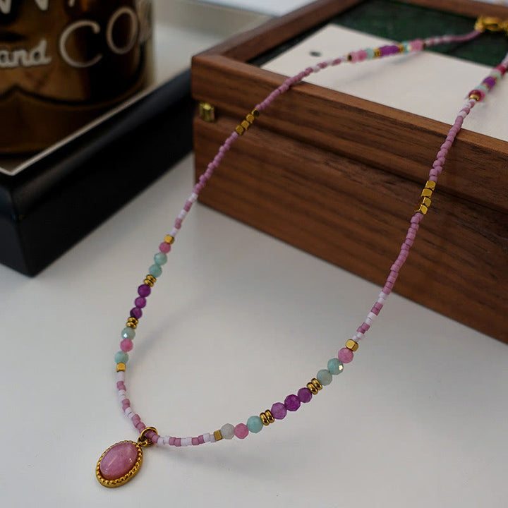 Collar de cuentas con dijes de gota de cristal natural de Olivenorma