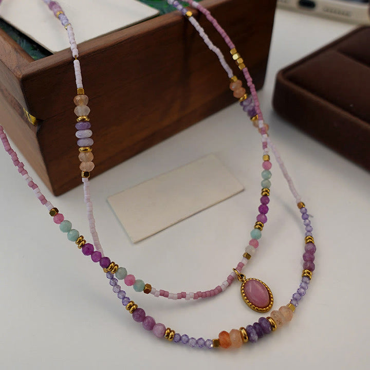 Collar de cuentas con dijes de gota de cristal natural de Olivenorma