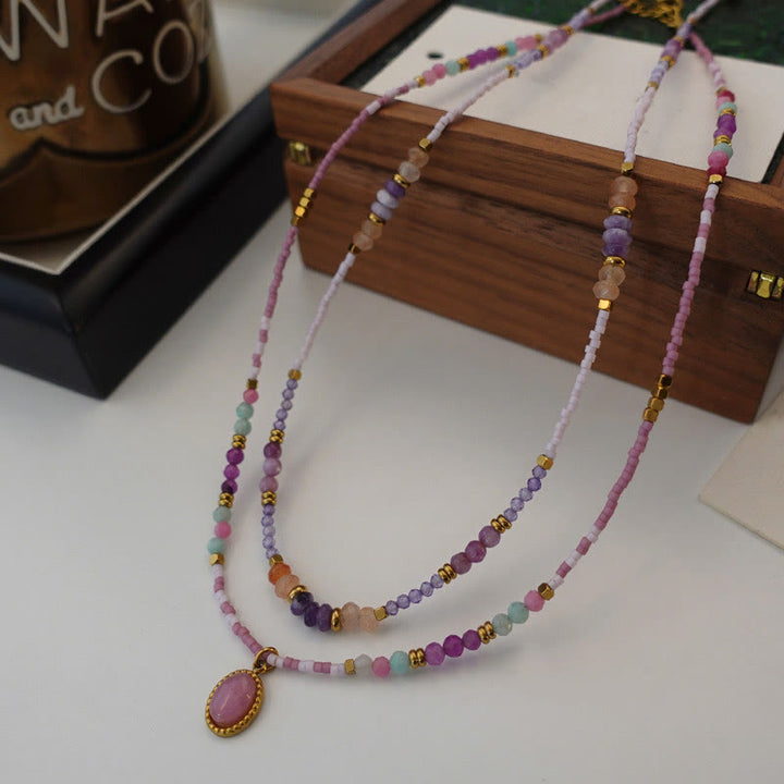 Collar de cuentas con dijes de gota de cristal natural de Olivenorma