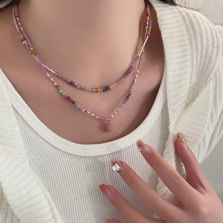 Collar de cuentas con dijes de gota de cristal natural de Olivenorma